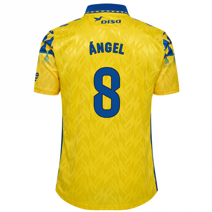 Enfant Football Maillot José Ángel #8 Jaune Bleu Tenues Domicile 2024/25