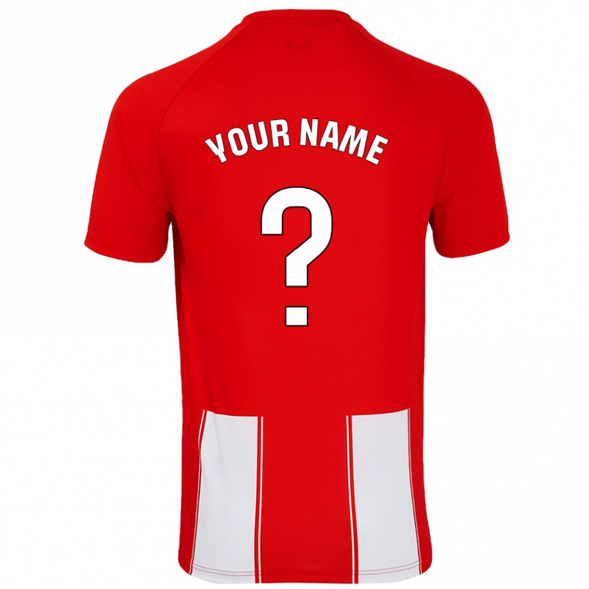 Enfant Football Maillot Votre Nom #0 Rouge Blanc Tenues Domicile 2024/25