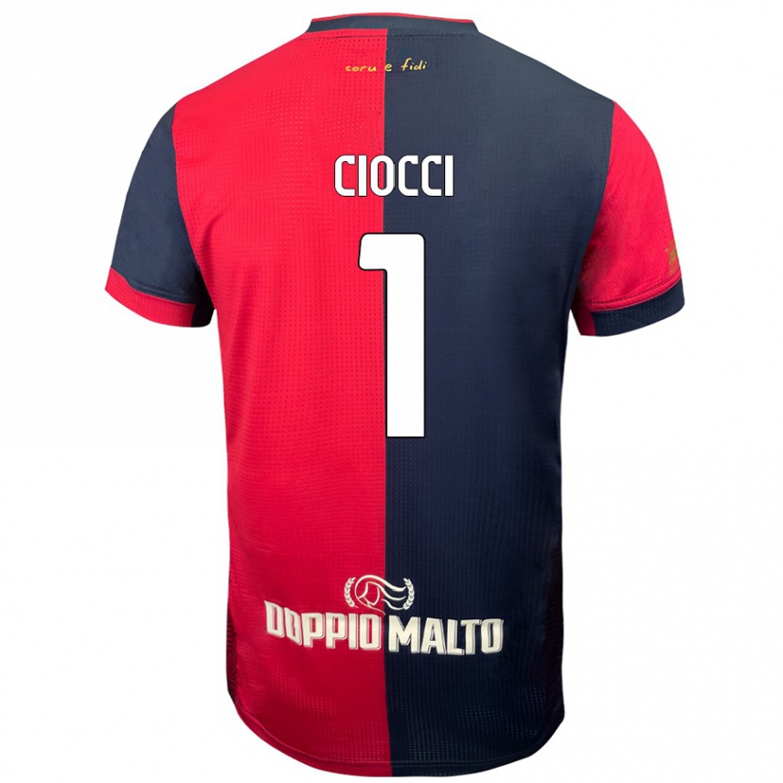 Enfant Football Maillot Giuseppe Ciocci #1 Rouge Bleu Foncé Tenues Domicile 2024/25