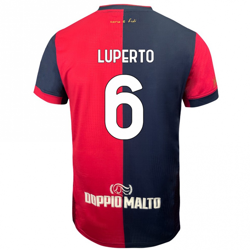 Enfant Football Maillot Sebastiano Luperto #6 Rouge Bleu Foncé Tenues Domicile 2024/25