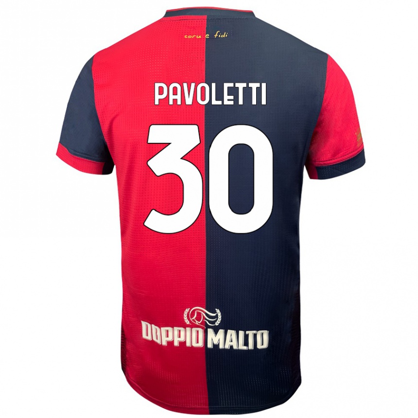 Enfant Football Maillot Leonardo Pavoletti #30 Rouge Bleu Foncé Tenues Domicile 2024/25