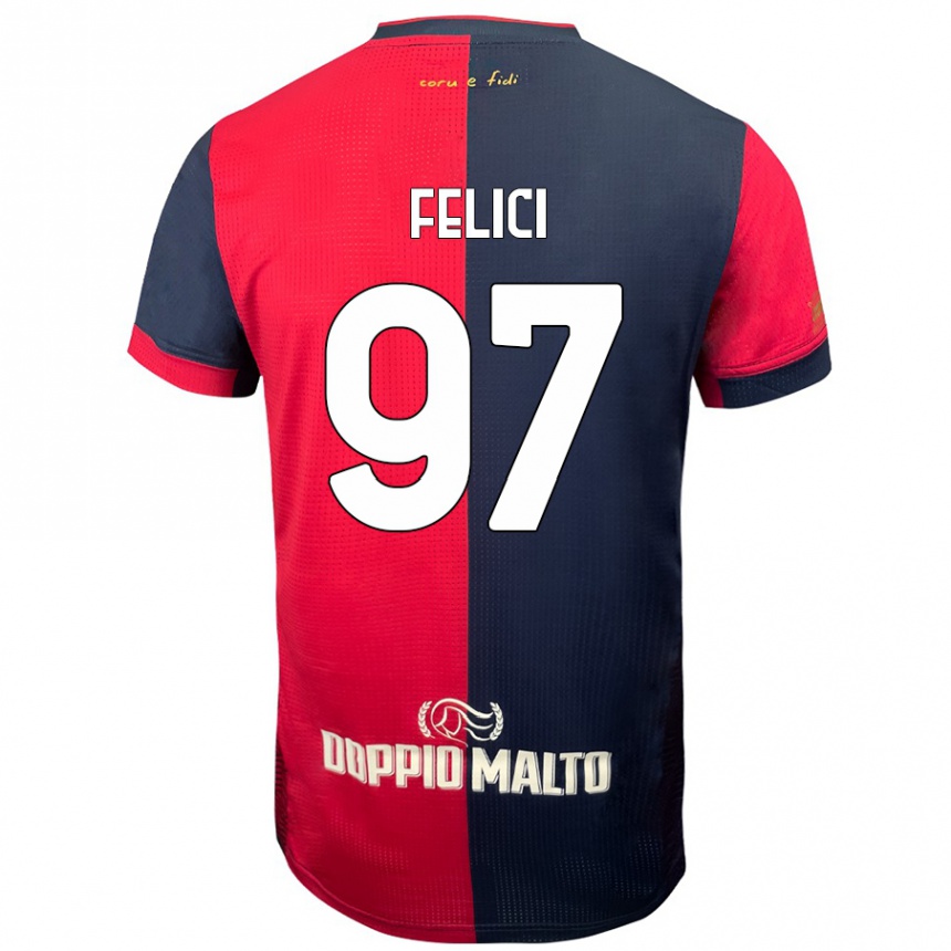 Enfant Football Maillot Mattia Felici #97 Rouge Bleu Foncé Tenues Domicile 2024/25