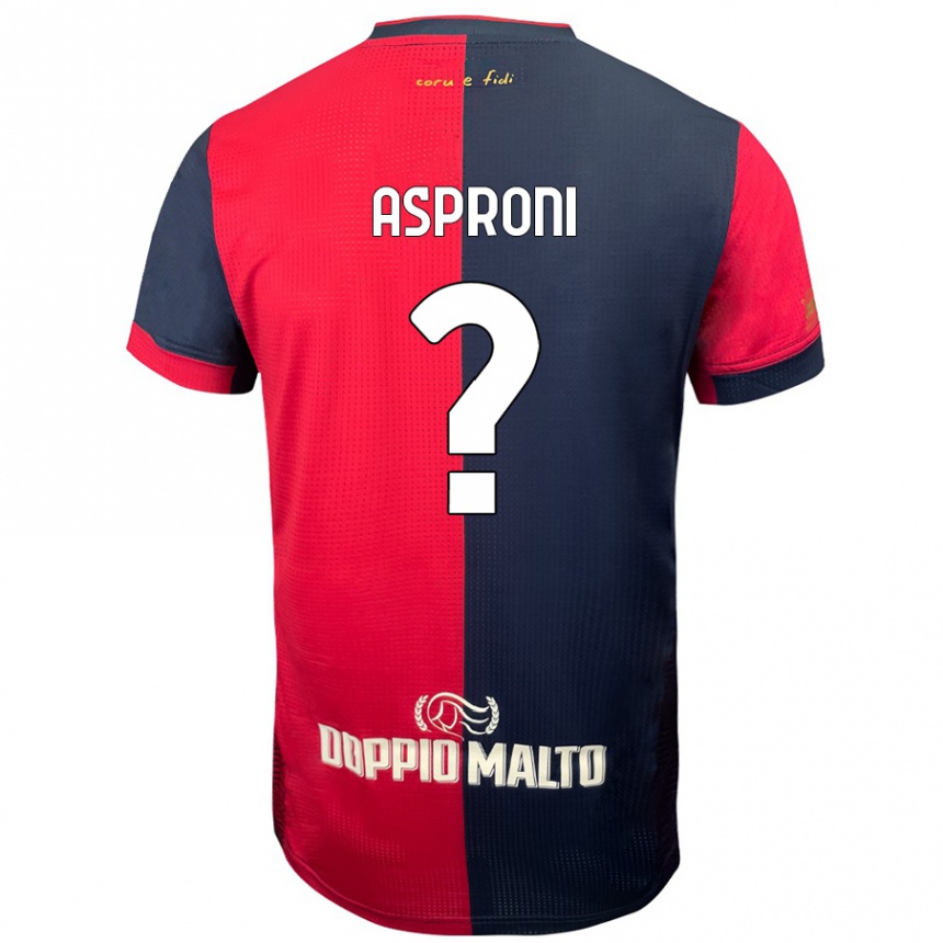 Enfant Football Maillot Luca Asproni #0 Rouge Bleu Foncé Tenues Domicile 2024/25