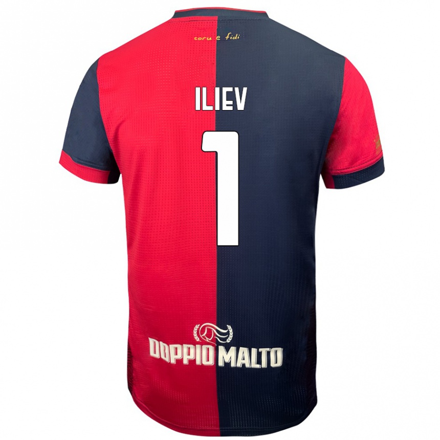 Enfant Football Maillot Velizar-Iliya Iliev #1 Rouge Bleu Foncé Tenues Domicile 2024/25