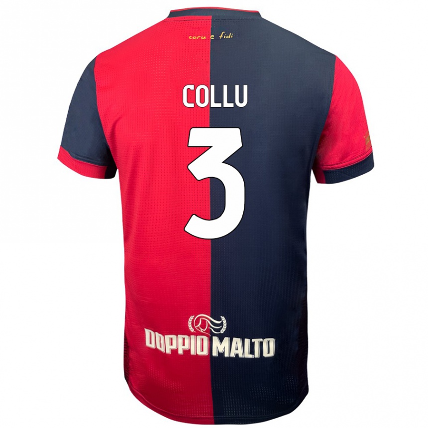 Enfant Football Maillot Davide Collu #3 Rouge Bleu Foncé Tenues Domicile 2024/25