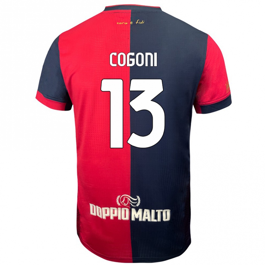 Enfant Football Maillot Andrea Cogoni #13 Rouge Bleu Foncé Tenues Domicile 2024/25