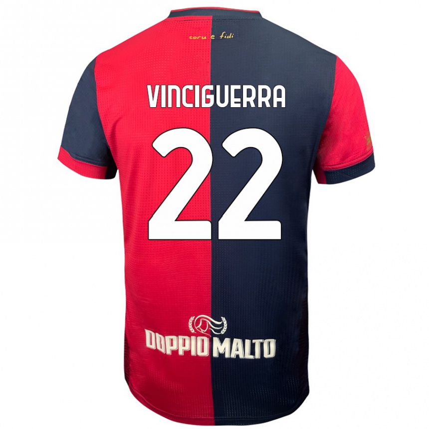 Enfant Football Maillot Alessandro Vinciguerra #22 Rouge Bleu Foncé Tenues Domicile 2024/25