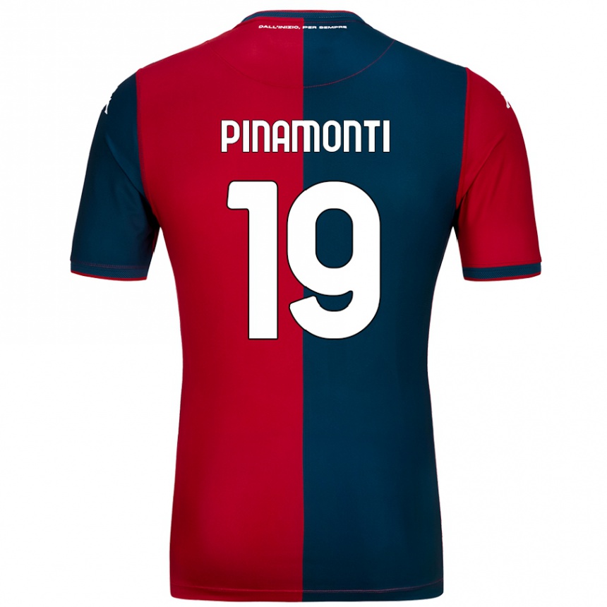 Enfant Football Maillot Andrea Pinamonti #19 Rouge Bleu Foncé Tenues Domicile 2024/25