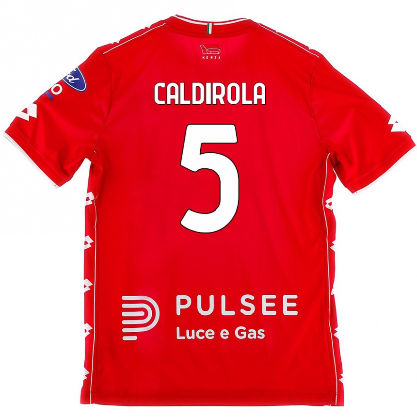 Enfant Football Maillot Luca Caldirola #5 Rouge Blanc Tenues Domicile 2024/25