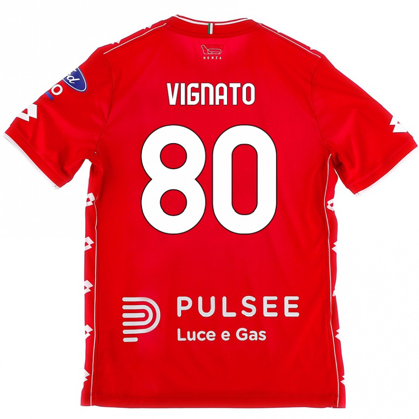 Enfant Football Maillot Samuele Vignato #80 Rouge Blanc Tenues Domicile 2024/25