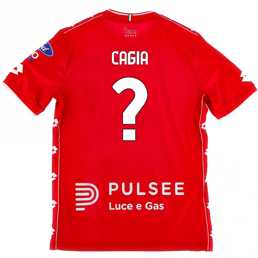 Enfant Football Maillot Gabriele Cagia #0 Rouge Blanc Tenues Domicile 2024/25