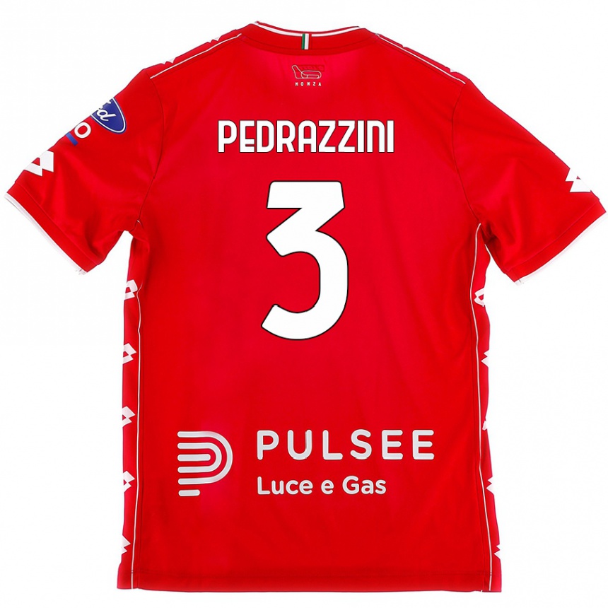 Enfant Football Maillot Carlo Pedrazzini #3 Rouge Blanc Tenues Domicile 2024/25