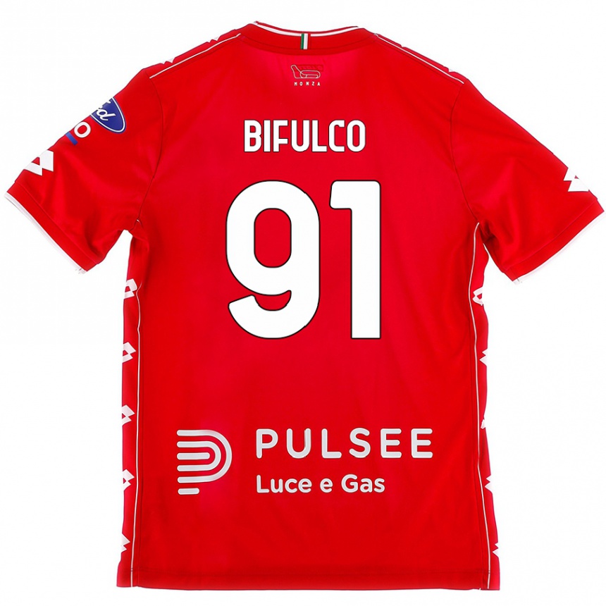 Enfant Football Maillot Davide Bifulco #91 Rouge Blanc Tenues Domicile 2024/25