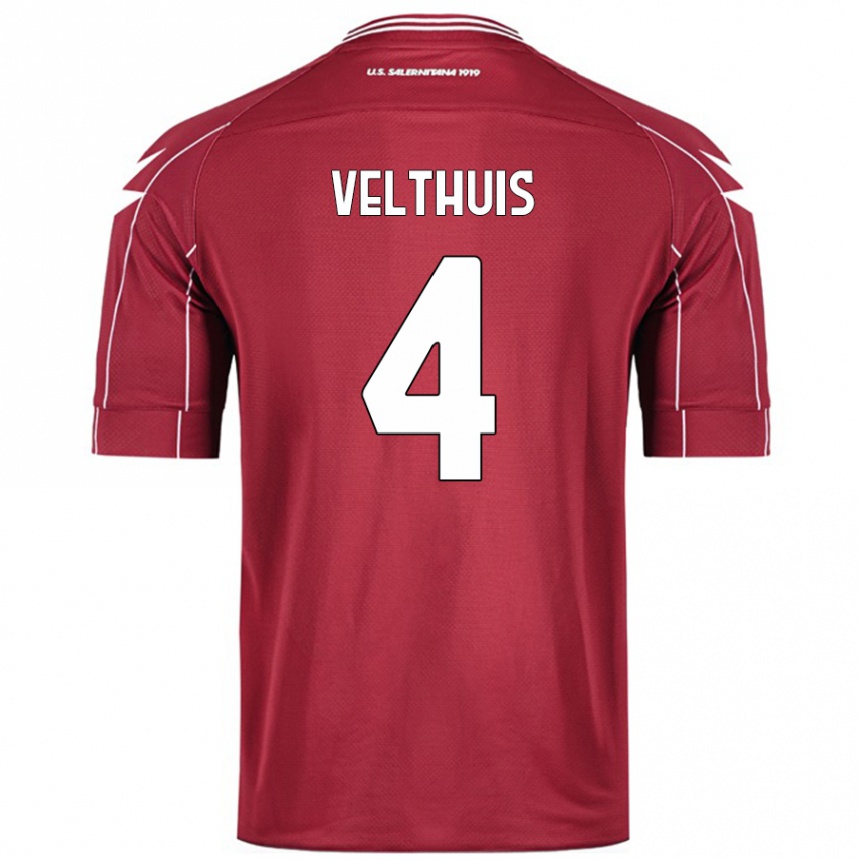 Enfant Football Maillot Tijs Velthuis #4 Bordeaux Tenues Domicile 2024/25