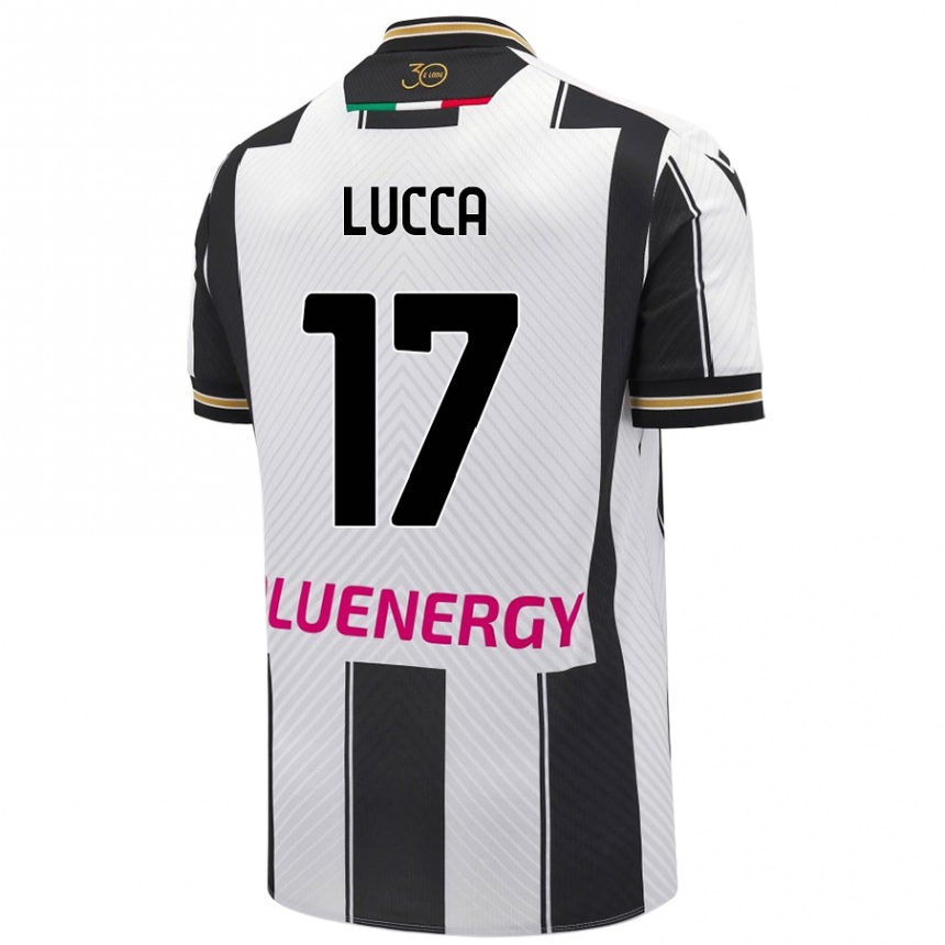 Enfant Football Maillot Lorenzo Lucca #17 Blanc Noir Tenues Domicile 2024/25