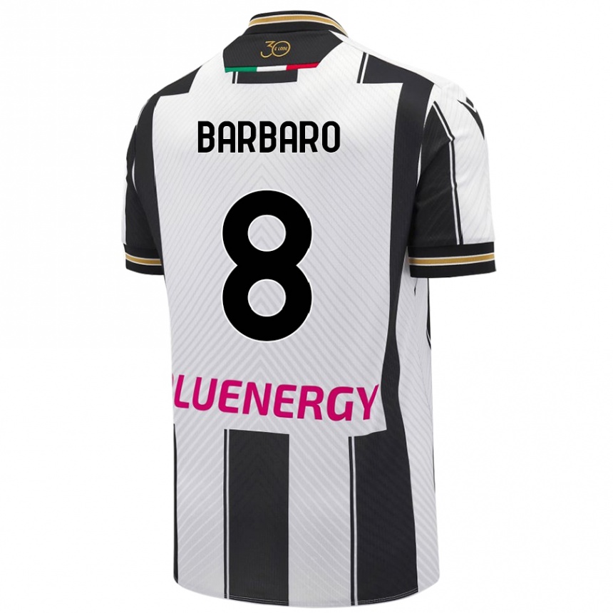 Enfant Football Maillot Elia Barbaro #8 Blanc Noir Tenues Domicile 2024/25