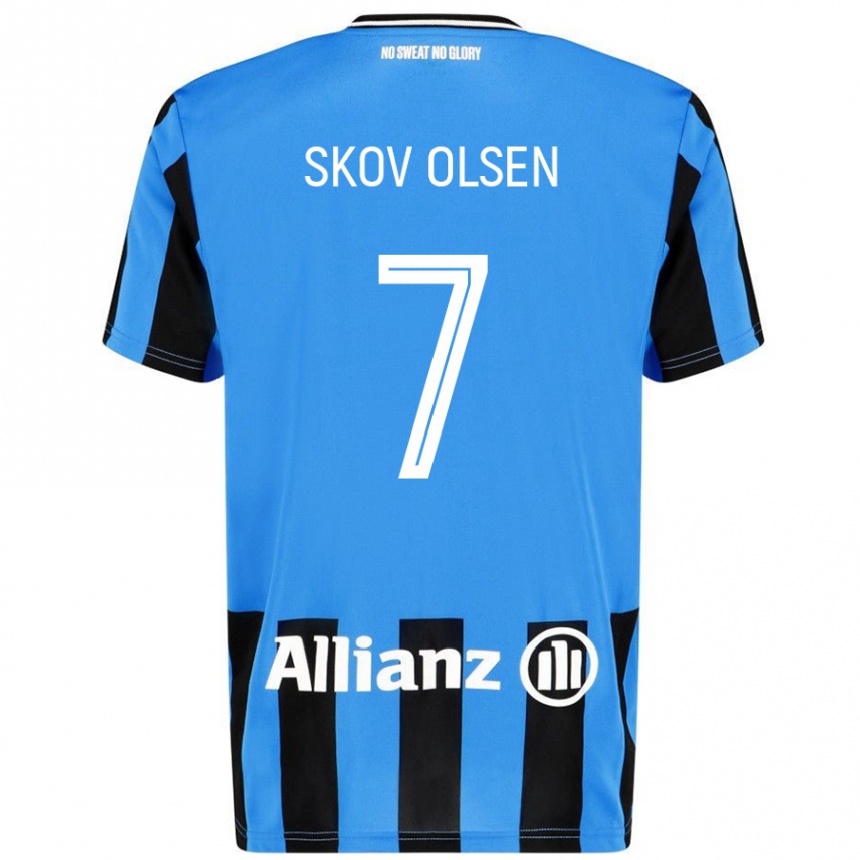 Enfant Football Maillot Andreas Skov Olsen #7 Bleu Ciel Noir Tenues Domicile 2024/25