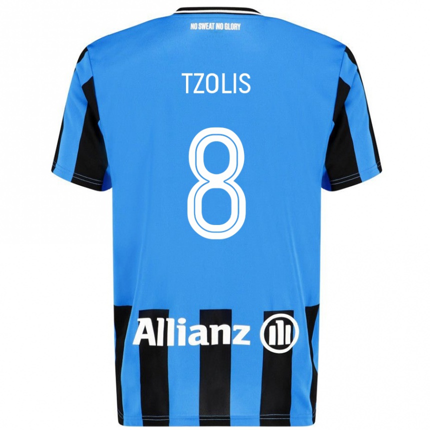 Enfant Football Maillot Christos Tzolis #8 Bleu Ciel Noir Tenues Domicile 2024/25