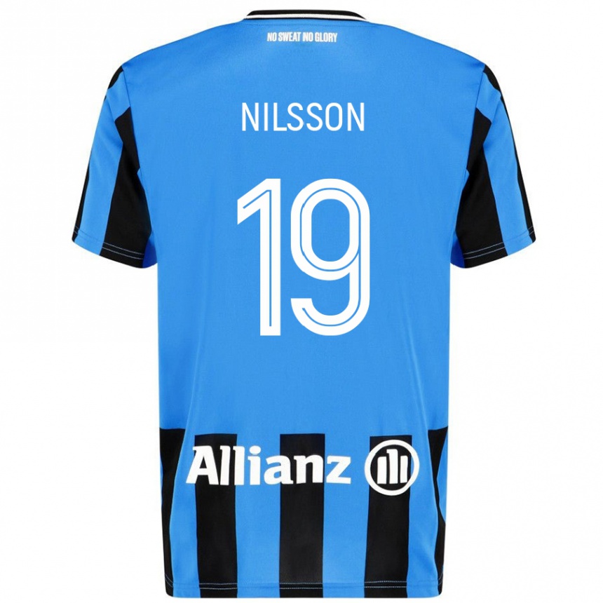 Enfant Football Maillot Gustaf Nilsson #19 Bleu Ciel Noir Tenues Domicile 2024/25