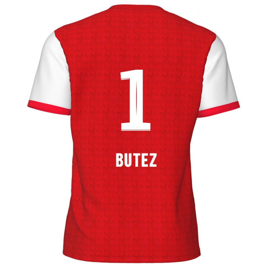 Enfant Football Maillot Jean Butez #1 Rouge Blanc Tenues Domicile 2024/25