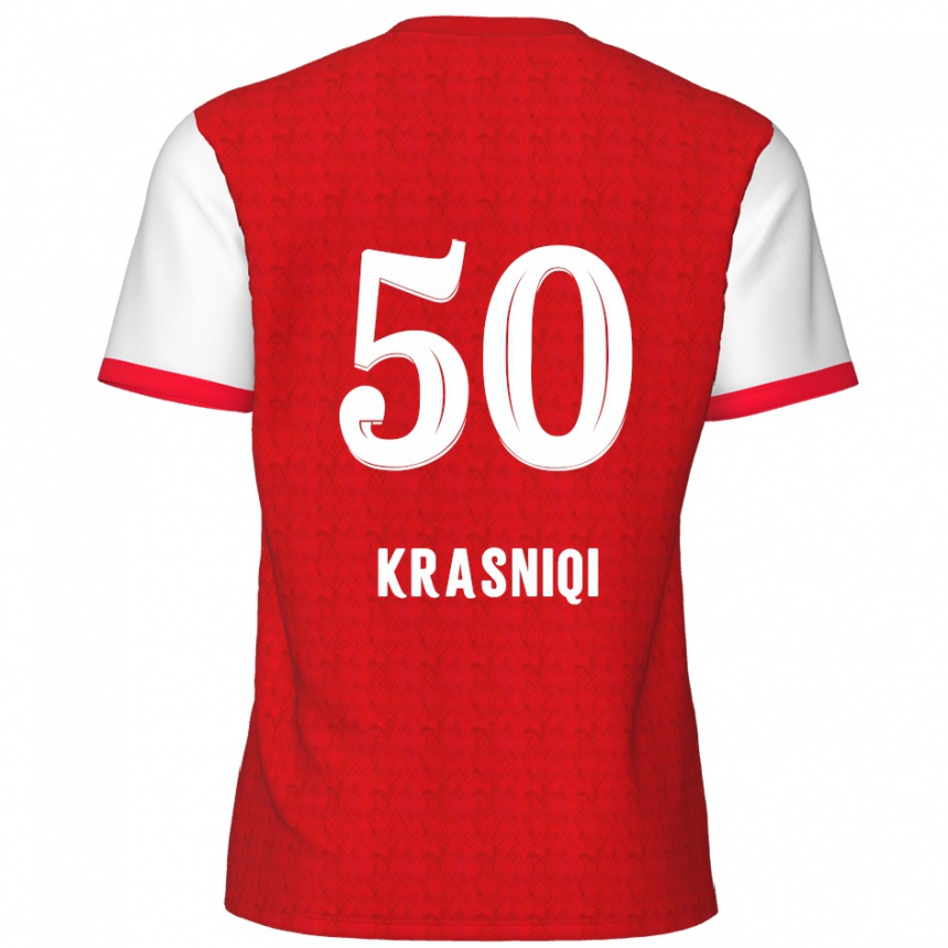 Enfant Football Maillot Laurit Krasniqi #50 Rouge Blanc Tenues Domicile 2024/25