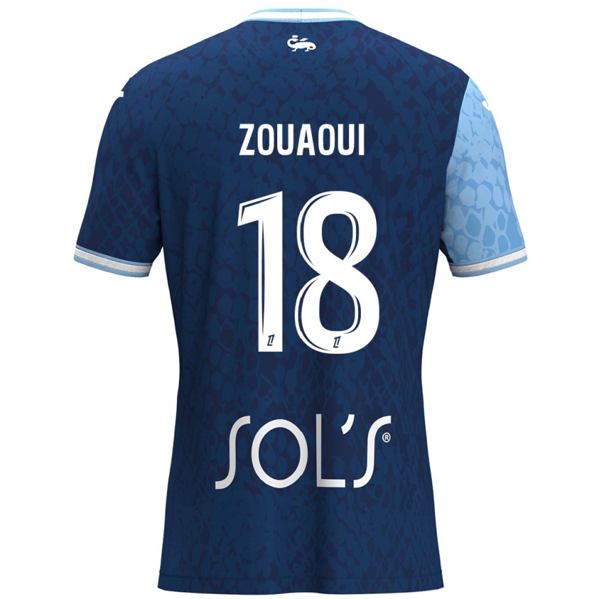 Enfant Football Maillot Yanis Zouaoui #18 Bleu Ciel Bleu Foncé Tenues Domicile 2024/25