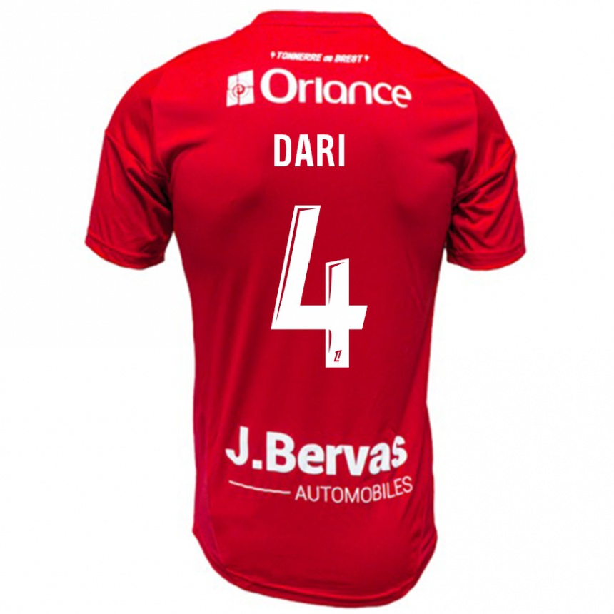 Enfant Football Maillot Achraf Dari #4 Rouge Blanc Tenues Domicile 2024/25