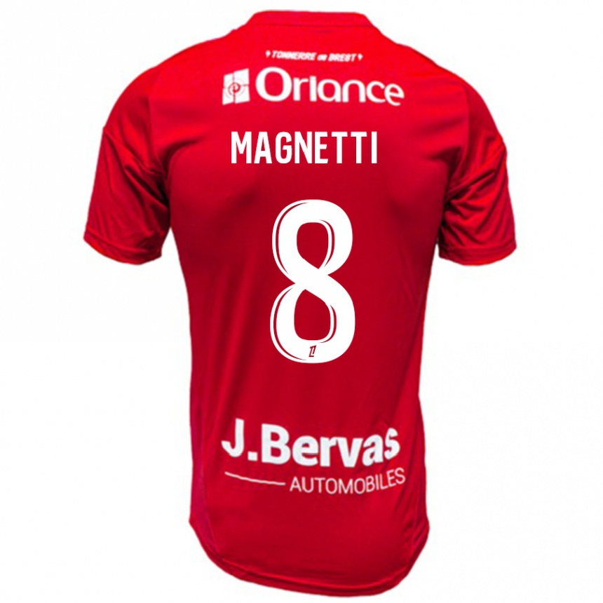 Enfant Football Maillot Hugo Magnetti #8 Rouge Blanc Tenues Domicile 2024/25