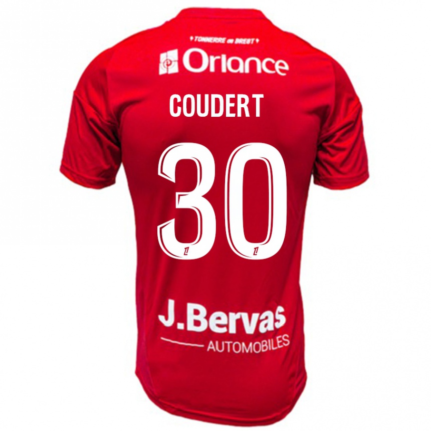 Enfant Football Maillot Grégoire Coudert #30 Rouge Blanc Tenues Domicile 2024/25