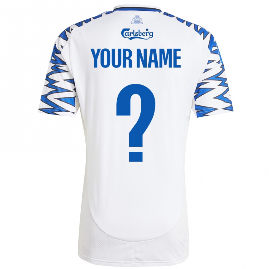 Enfant Football Maillot Votre Nom #0 Blanc Bleu Ciel Tenues Domicile 2024/25