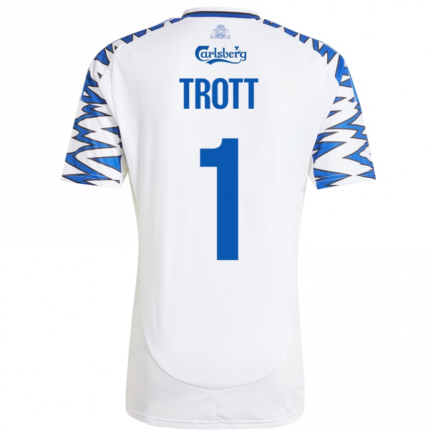 Enfant Football Maillot Nathan Trott #1 Blanc Bleu Ciel Tenues Domicile 2024/25