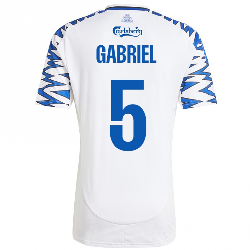 Enfant Football Maillot Gabriel Pereira #5 Blanc Bleu Ciel Tenues Domicile 2024/25