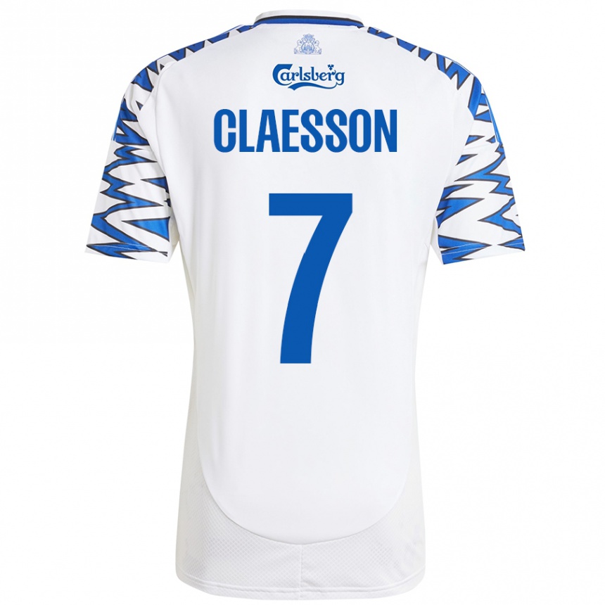 Enfant Football Maillot Viktor Claesson #7 Blanc Bleu Ciel Tenues Domicile 2024/25