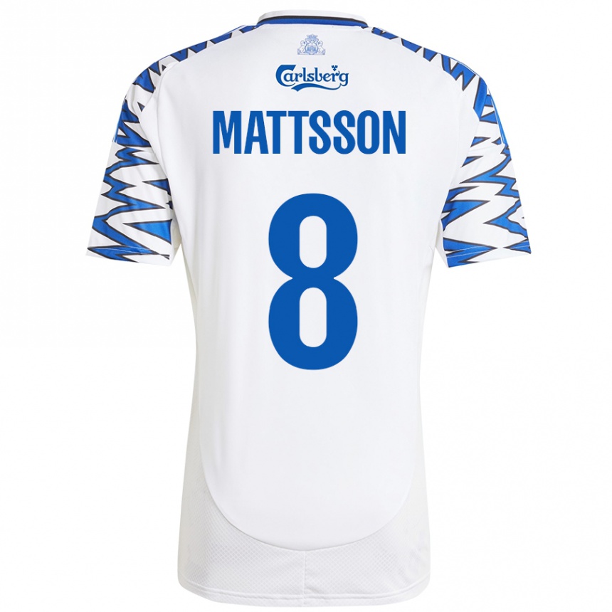 Enfant Football Maillot Magnus Mattsson #8 Blanc Bleu Ciel Tenues Domicile 2024/25