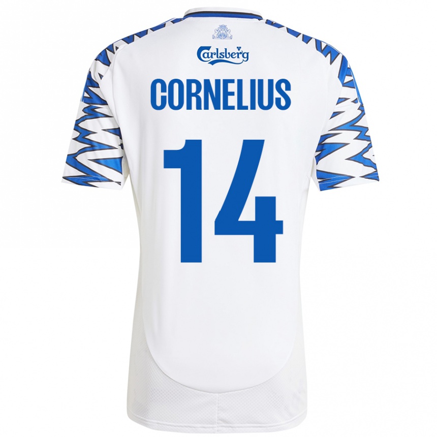 Enfant Football Maillot Andreas Cornelius #14 Blanc Bleu Ciel Tenues Domicile 2024/25