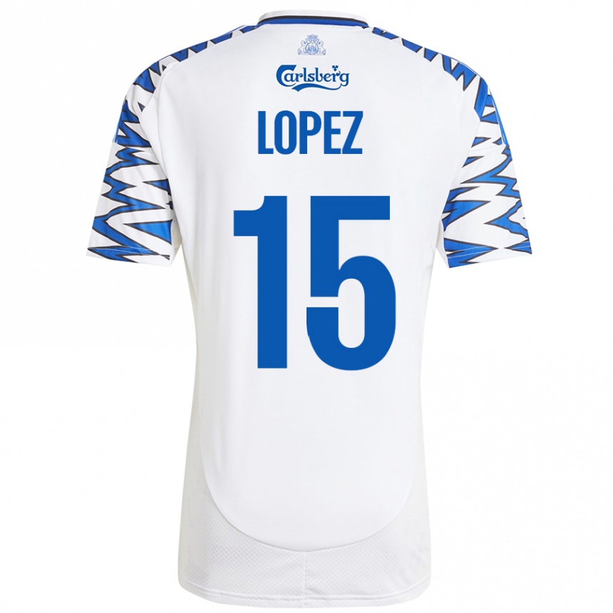 Enfant Football Maillot Marcos López #15 Blanc Bleu Ciel Tenues Domicile 2024/25