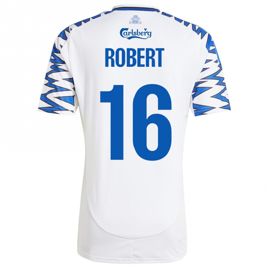 Enfant Football Maillot Robert #16 Blanc Bleu Ciel Tenues Domicile 2024/25