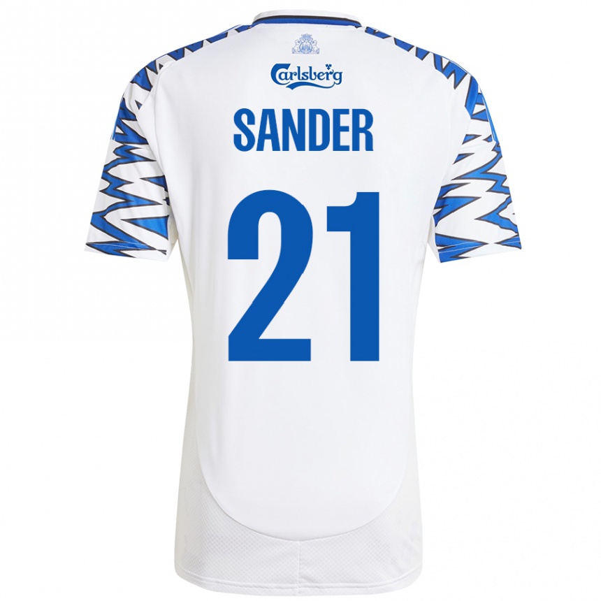 Enfant Football Maillot Theo Sander #21 Blanc Bleu Ciel Tenues Domicile 2024/25