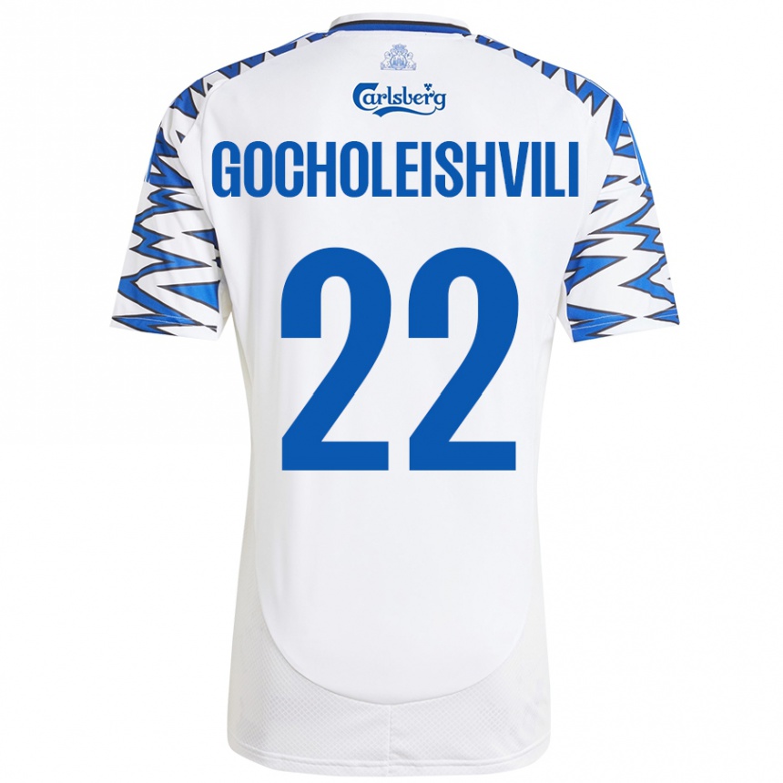 Enfant Football Maillot Giorgi Gocholeishvili #22 Blanc Bleu Ciel Tenues Domicile 2024/25