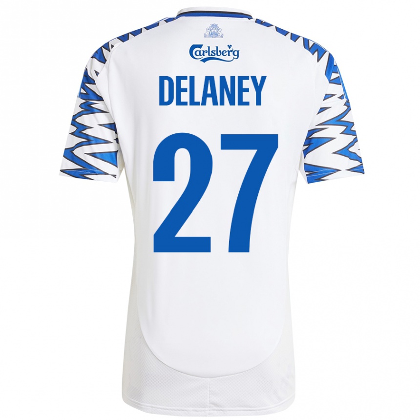 Enfant Football Maillot Thomas Delaney #27 Blanc Bleu Ciel Tenues Domicile 2024/25