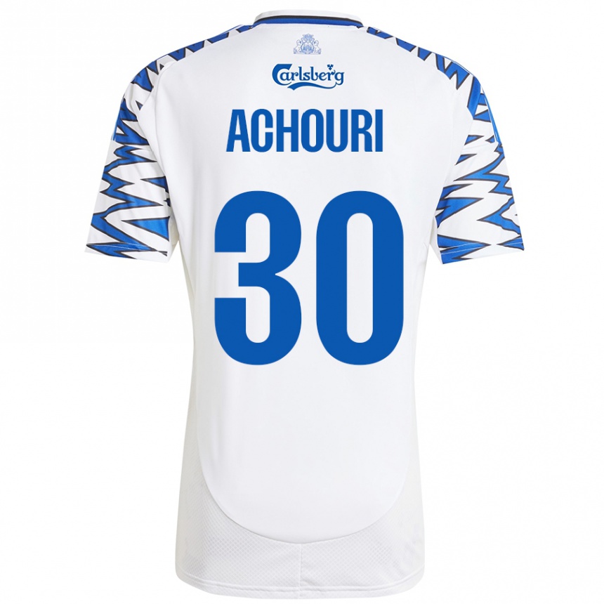 Enfant Football Maillot Elias Achouri #30 Blanc Bleu Ciel Tenues Domicile 2024/25