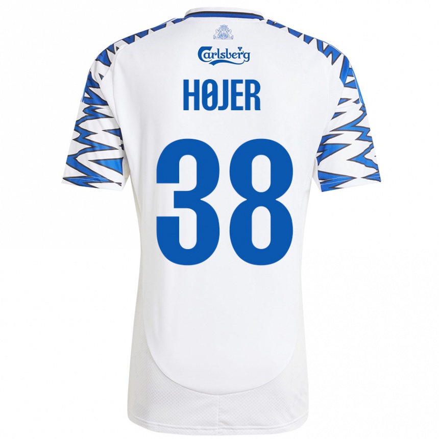 Enfant Football Maillot Oliver Højer #38 Blanc Bleu Ciel Tenues Domicile 2024/25