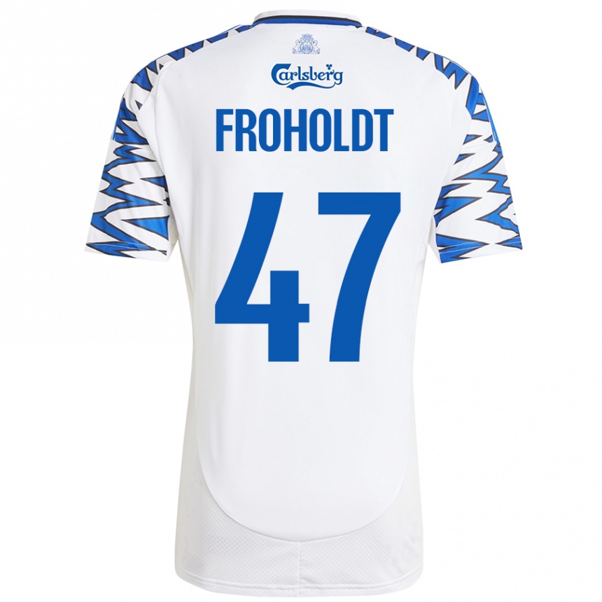 Enfant Football Maillot Victor Froholdt #47 Blanc Bleu Ciel Tenues Domicile 2024/25