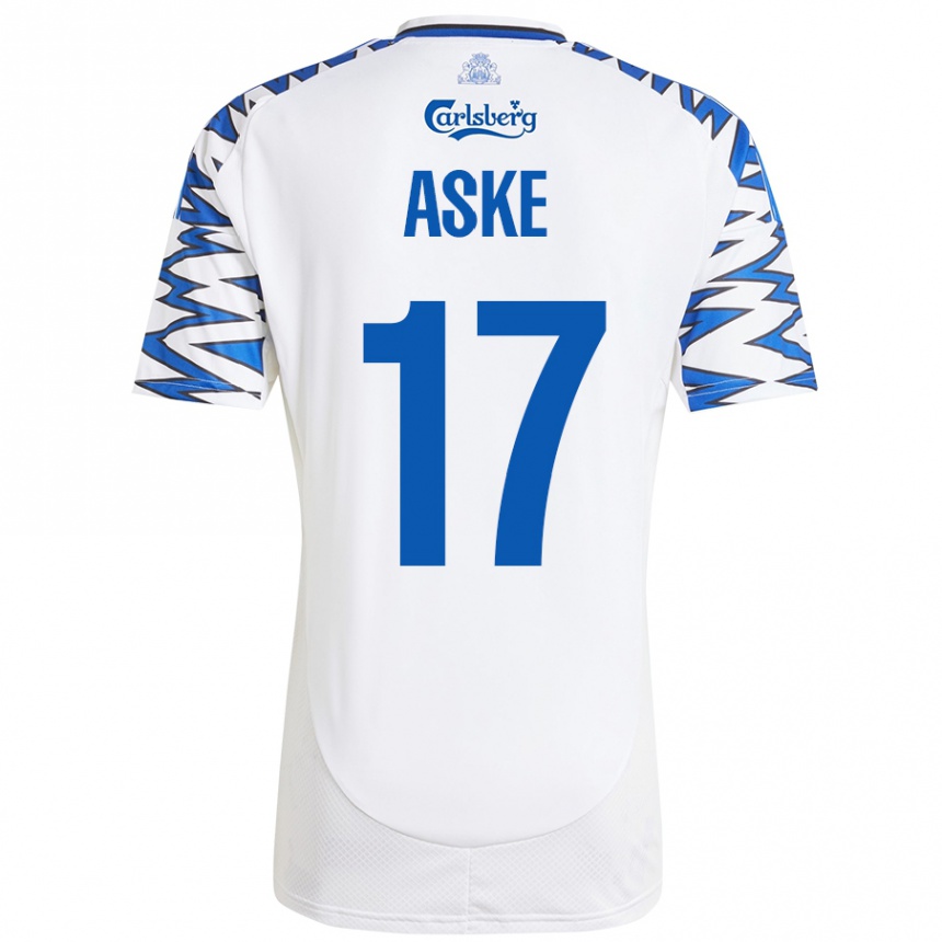 Enfant Football Maillot Aske Christensen #17 Blanc Bleu Ciel Tenues Domicile 2024/25