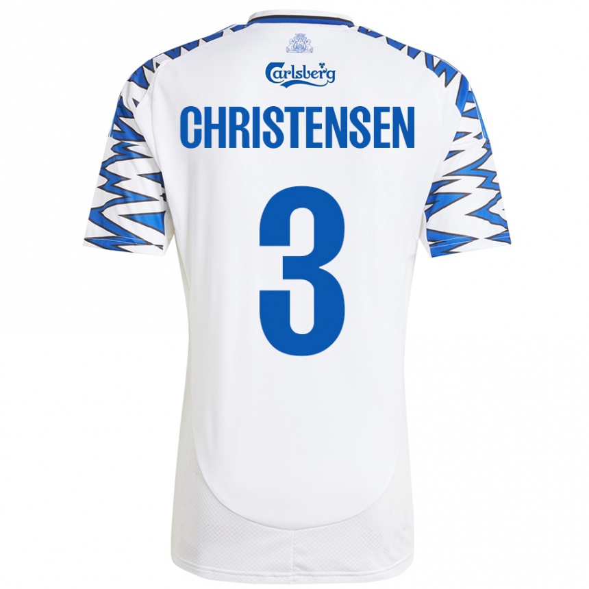 Enfant Football Maillot Sebastian Christensen #3 Blanc Bleu Ciel Tenues Domicile 2024/25