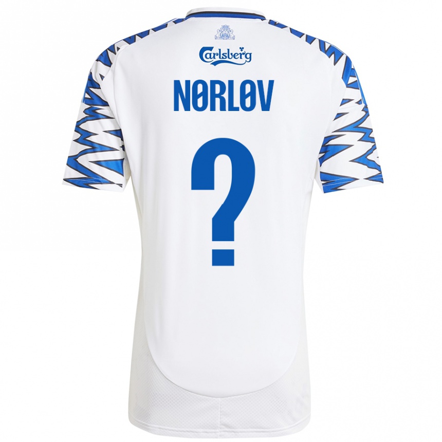 Enfant Football Maillot William Nørløv #0 Blanc Bleu Ciel Tenues Domicile 2024/25