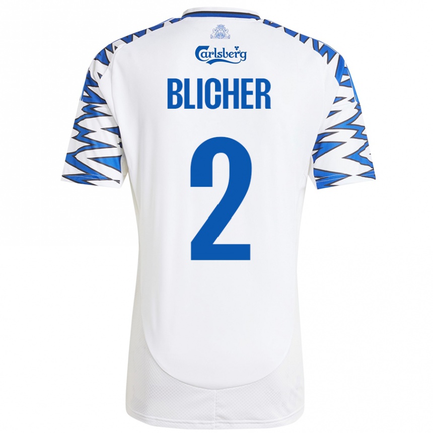 Enfant Football Maillot Nicolai Blicher #2 Blanc Bleu Ciel Tenues Domicile 2024/25