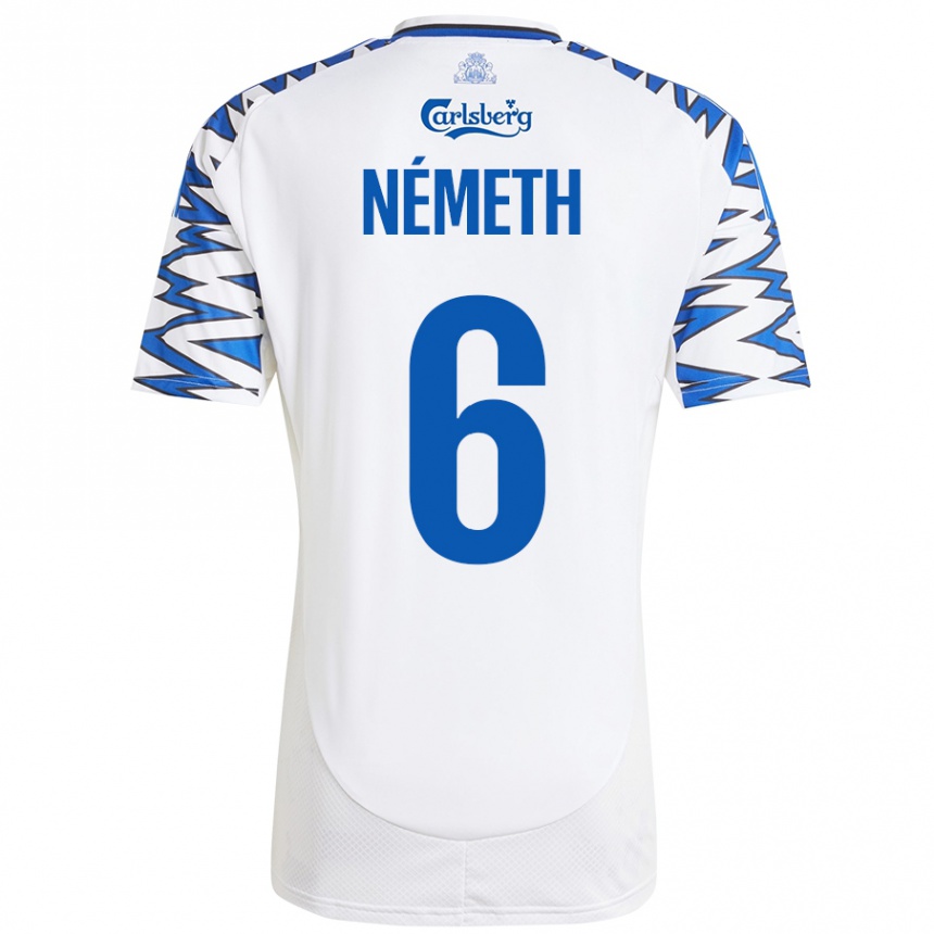 Enfant Football Maillot Hunor Németh #6 Blanc Bleu Ciel Tenues Domicile 2024/25