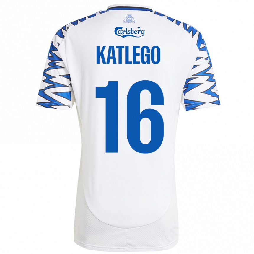 Enfant Football Maillot David Katlego #16 Blanc Bleu Ciel Tenues Domicile 2024/25