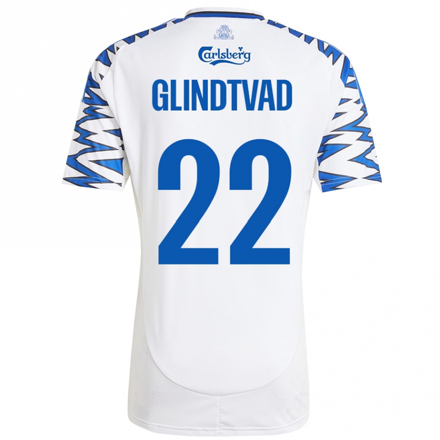 Enfant Football Maillot William Glindtvad #22 Blanc Bleu Ciel Tenues Domicile 2024/25